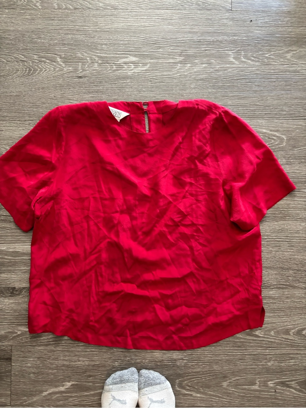 %100 silk 1Xromantic timeless Women's Bright Red Short-Sleeve Blouse lounge wear